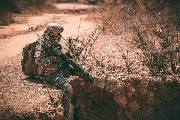 Soldats Des Forces Spéciales Sur Les Guerres Dans Désert Thaïlande — Photo