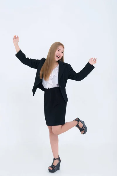 Mulher Negócios Asiática Fundo Branco Conceito Menina Feliz — Fotografia de Stock
