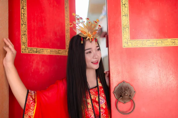 Portrait Beautiful Asian Woman Wear Ancient Chinese Dress Style — Stock Photo, Image