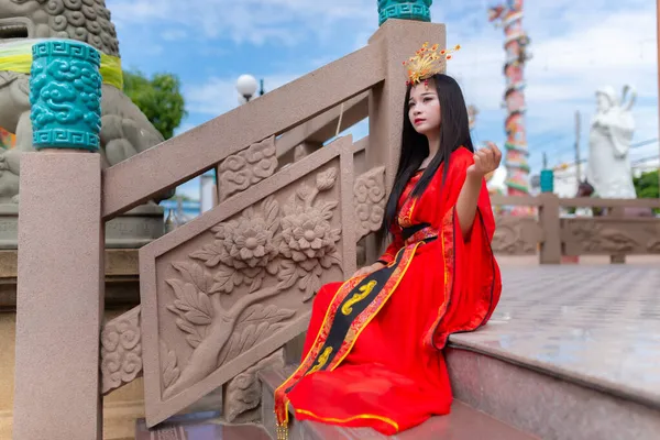 Portrait Beautiful Asian Woman Wear Ancient Chinese Dress Style — Stock Photo, Image