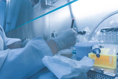 Güvenli bölgedeki laboratuvarda çalışan Asyalı bilim adamı COVID-19 'a karşı potansiyel ilaç ve aşı geliştiricileri