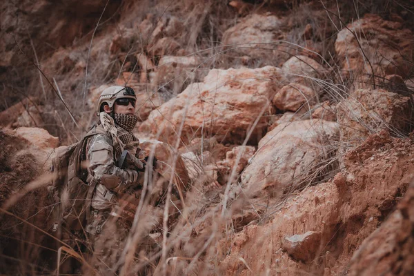 Soldaten Von Spezialeinheiten Kriegen Der Wüste Thailänder Soldaten Der Armee — Stockfoto