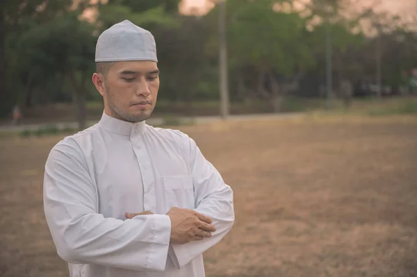 Islam Blanc Asiatique Priant Concept Festival Ramadan — Photo