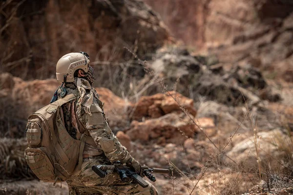 Soldats Des Forces Spéciales Sur Les Guerres Dans Désert Thaïlande — Photo