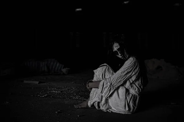 Portrait Asian Woman Ghost Make Horror Scene Halloween Concept — Stock Photo, Image