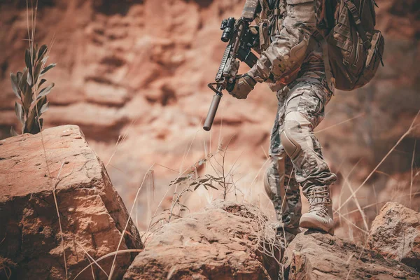 Soldados Forças Especiais Guerras Deserto Povo Tailândia Soldado Exército Patrulhou — Fotografia de Stock