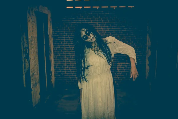 Portrait Asian Woman Ghost Make Horror Scene Halloween Concept — Stock Photo, Image