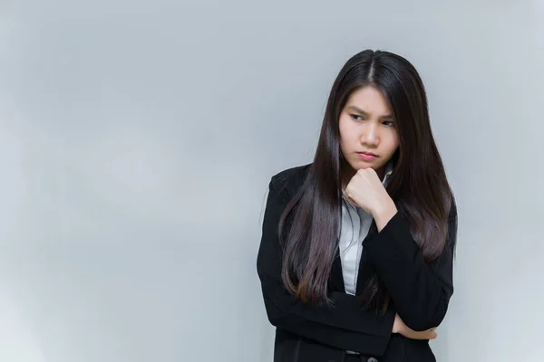 Porträtt Vackra Asiatiska Affärskvinna Bära Vit Skjorta Vit Bakgrund Thailand — Stockfoto