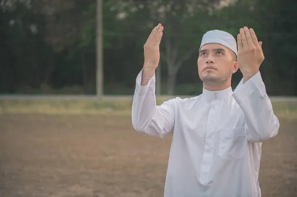 Asia Islam Putih Berdoa Ramadan Konsep Festival — Stok Foto