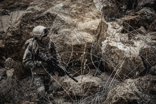 砂漠での戦争のための特殊部隊の兵士 タイ人 陸軍兵士 — ストック写真