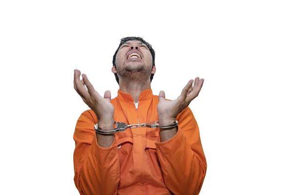 Retrato Asiático Guapo Hombre Prisión Uniforme — Foto de Stock