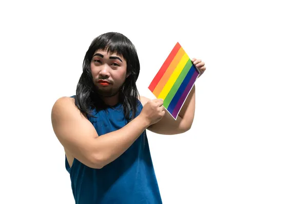 Lgbt Pride Mese Concetto Asiatico Bello Maschio Make Indossare Donna — Foto Stock