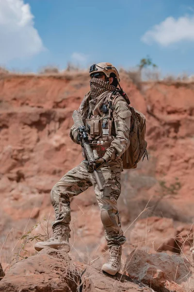 Soldaten Van Speciale Troepen Oorlogen Woestijn Thailand Mensen Leger Soldaat — Stockfoto