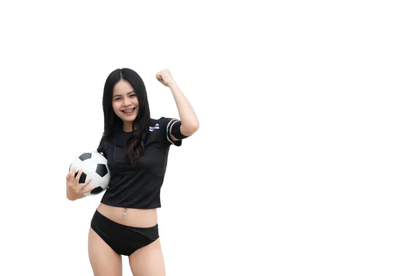 Jonge Mooie Aziatische Vrouw Dragen Voetbal Speler Cheer Sport — Stockfoto