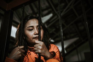 Demir hapishaneyi yakalamak için çırpınan kadın portresi, mahkum konsepti