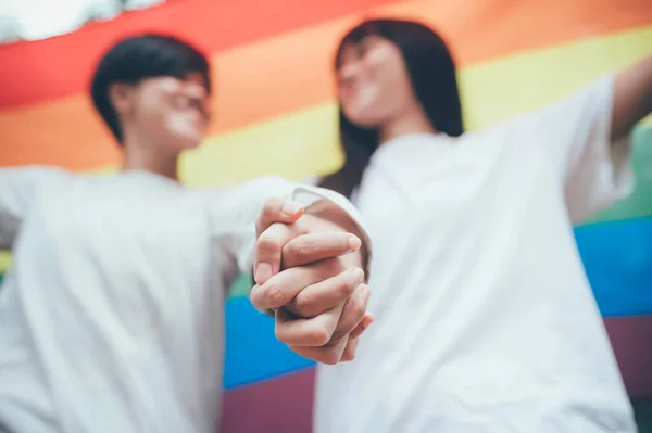 Par Flicka Med Flicka Hbtq Pride Månad Koncept Asiatiska Stilig — Stockfoto