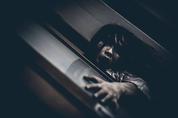 Portrait Asian Woman Ghost Make Horror Scene Halloween Concept — Stock Photo, Image