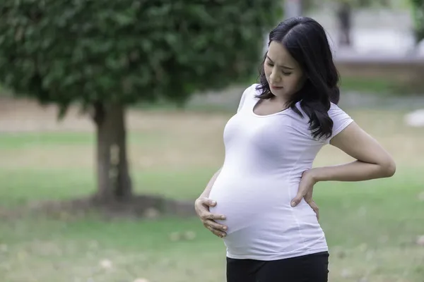 Retrato Asiático Hermosa Mujer Embarazada Parque — Foto de Stock