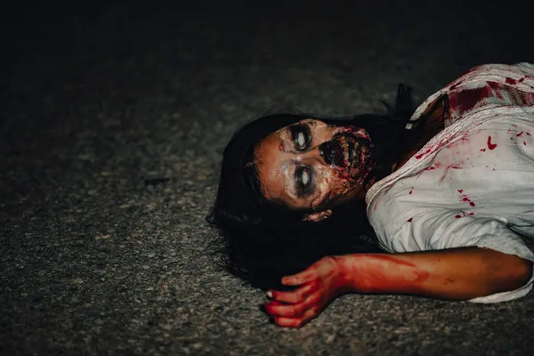 Portret Van Aziatische Vrouw Met Geest Make Horror Scene Halloween — Stockfoto