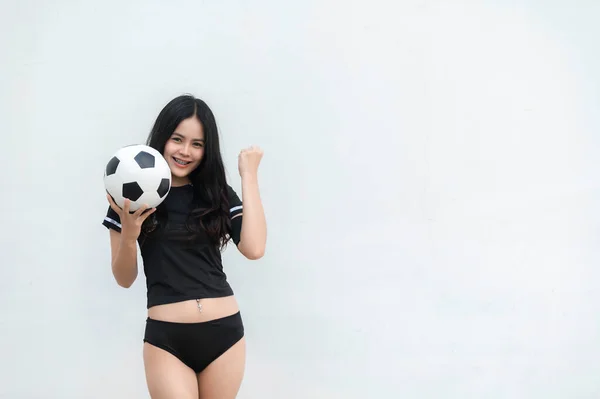 Joven Hermosa Mujer Asiática Usar Fútbol Jugador Animar Deporte —  Fotos de Stock