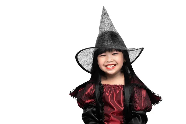 Ritratto Bambina Asiatica Costume Strega Halloween Festival Concept — Foto Stock