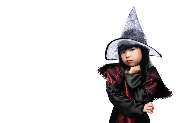 Portret Van Aziatisch Meisje Heksenkostuum Halloween Festival Concept — Stockfoto