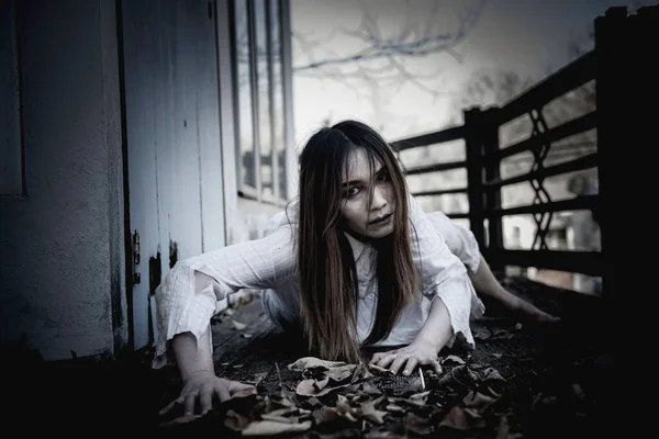 Портрет Азиатки Макияжем Призрака Сцена Ужаса Концепция Хэллоуина — стоковое фото