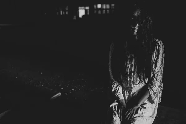 Ritratto Donna Asiatica Con Fantasma Trucco Scena Dell Orrore Concetto — Foto Stock
