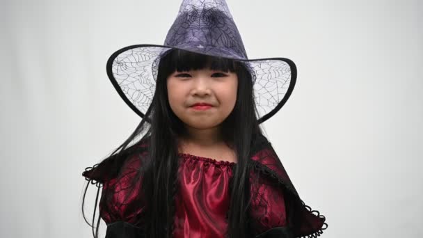 Портрет Азіатської Дівчинки Носить Костюм Відьми Концепцію Фестивалю Хелловін — стокове відео