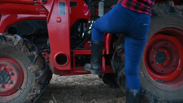 Traktoron Dolgozó Női Mezőgazdasági Termelő — Stock videók