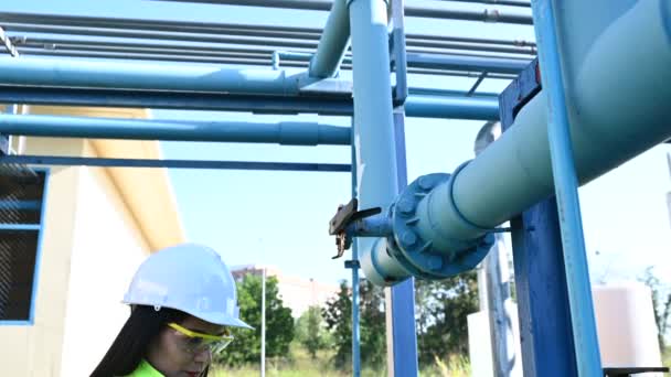 Environmental Engineer Work Wastewater Treatment Plants Female Plumber Technician Working — Stock Video