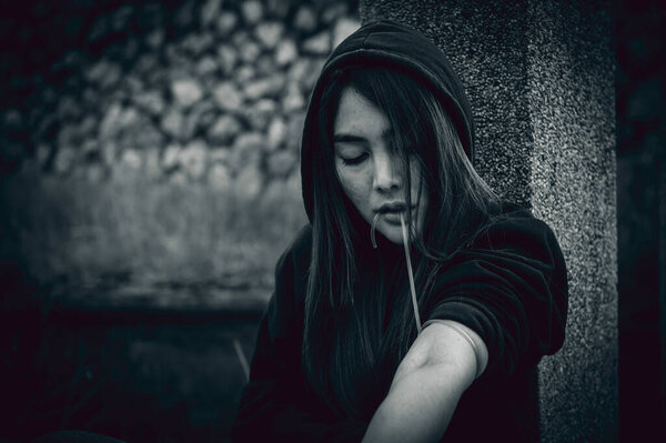 Portrait of addict drug asian woman,