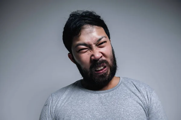 Asian Handsome Man Angry White Background Portrait Young Stress Male — Stock Photo, Image