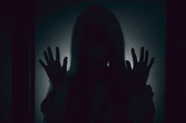 Silhouette Portré Ázsiai Teszik Szellem Ijesztő Horror Jelenet Háttérben Halloween — Stock Fotó
