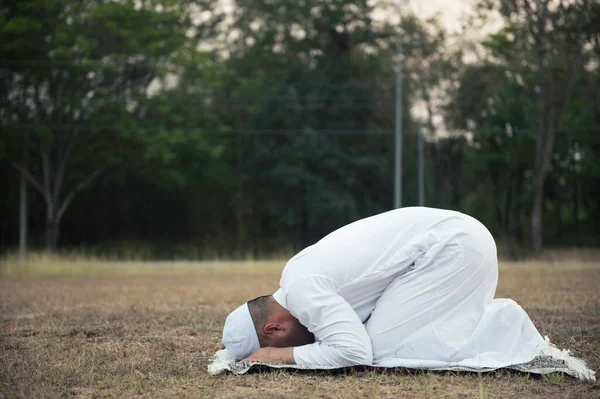 亚洲白人岛民祈祷 年轻穆斯林祈祷 斋月节观念 — 图库照片