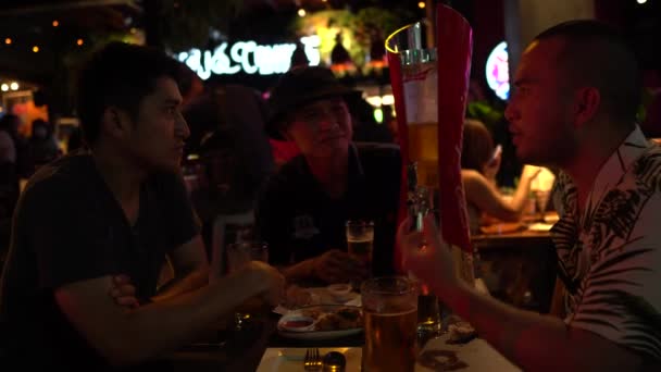 Amigos Bebiendo Cerveza Pasando Tiempo Bar — Vídeos de Stock