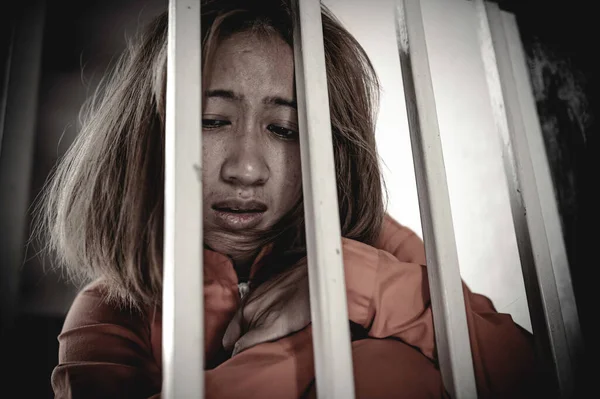 Women Desperate Iron Prison Prisoner Concept Hope Free Violate Law — 스톡 사진