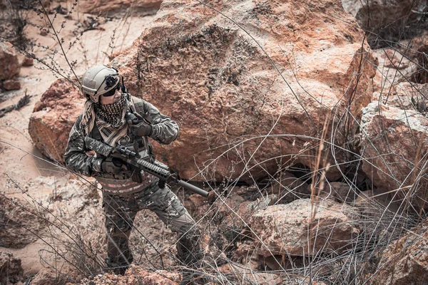 Soldaten Van Speciale Troepen Oorlogen Woestijn Thailand Mensen Leger Soldaat — Stockfoto