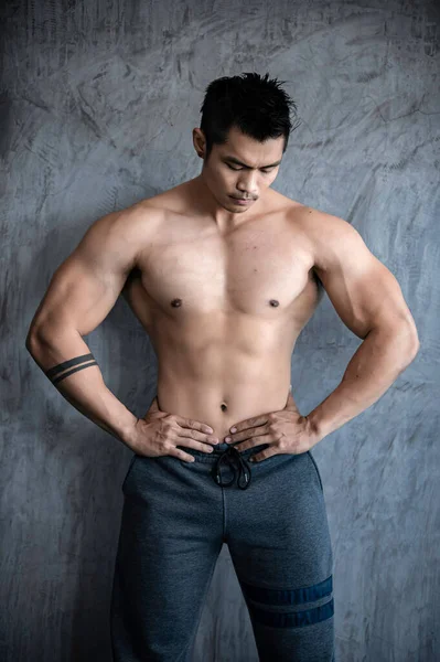 Portrait Homme Asiatique Gros Muscle Gymnase Thaïlande Personnes Entraînement Pour — Photo