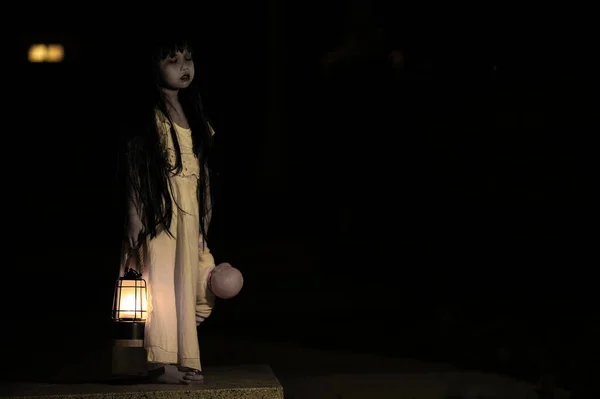 Sad Child Ghost Night Halloween Festival Concept Friday 13Th Horror — Stock Fotó