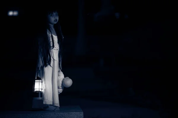 Sad Child Ghost Night Halloween Festival Concept Friday 13Th Horror — Stock Fotó
