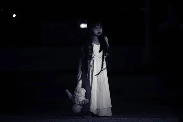 Sad Child Ghost Night Halloween Festival Concept Friday 13Th Horror — Fotografia de Stock