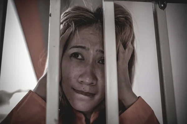 Hands Women Desperate Catch Iron Prison Prisoner Concept Thailand People — Stock Photo, Image