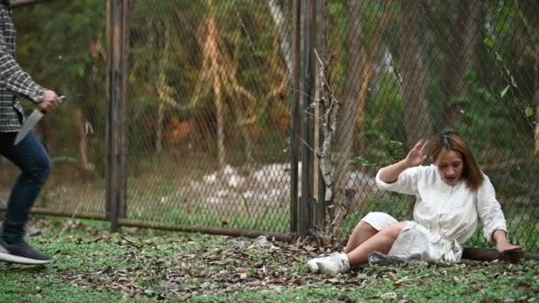 Scène Tueur Psychopathe Poursuivant Une Femme — Video