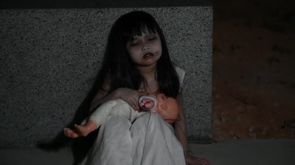 Sad Child Ghost Night Halloween Festival Concept Friday 13Th Horror — Stock Video