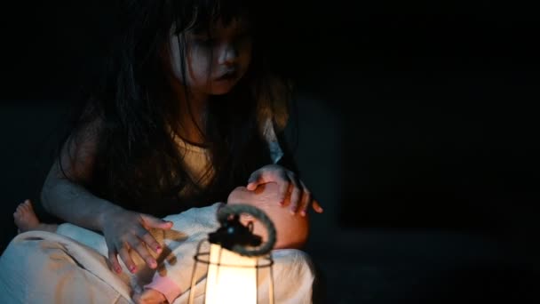 Sad Child Ghost Night Halloween Festival Concept Friday 13Th Horror — Stockvideo