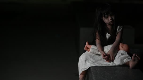 Sad Child Ghost Night Halloween Festival Concept Friday 13Th Horror — ストック動画