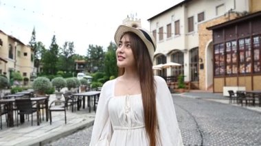 Asian woman travelling at the old town Italy style, Alone travel, Lifestyle of single girl