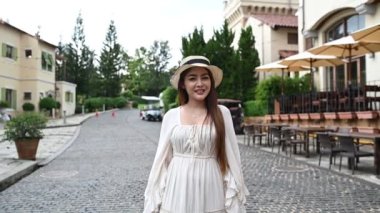 Asian woman travelling at the old town Italy style, Alone travel, Lifestyle of single girl