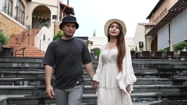 Happy Young asian couple travel at old town Italy style, Honeymoon couple after marriage, Toursit concept